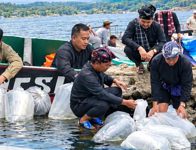 Festival Budaya Kerinci,Bupati Kerinci Tebarkan Puluhan Ribu Bibit Ikan Semah di Danau Kerinci
