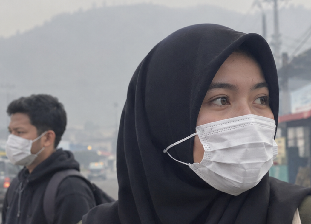 Kabut Asap Kepung Kerinci,Penjualan Masker Ikut Melonjak